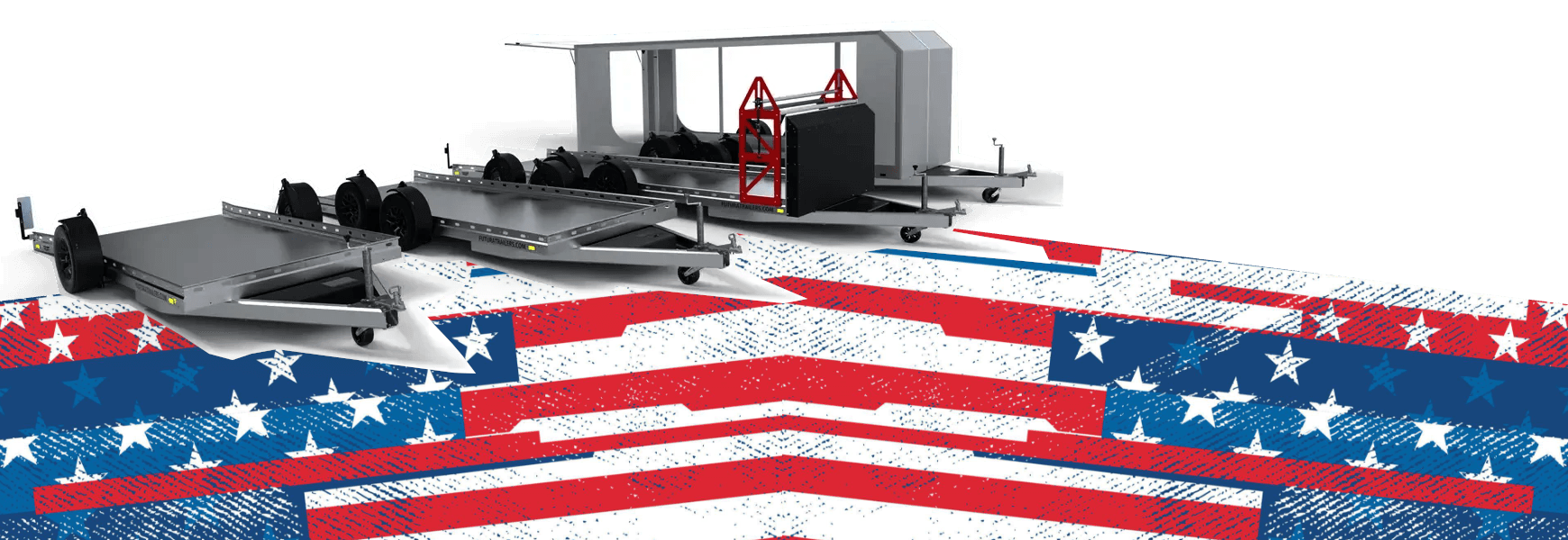 Futura lowering aluminum trailer lineup with American Flag background